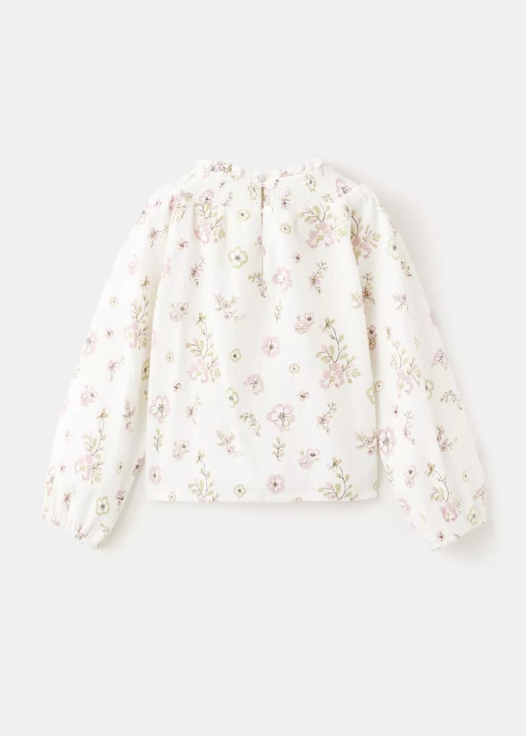 White Cotton Blouse With Floral Pattern, Baby Girls, White, large image number 2