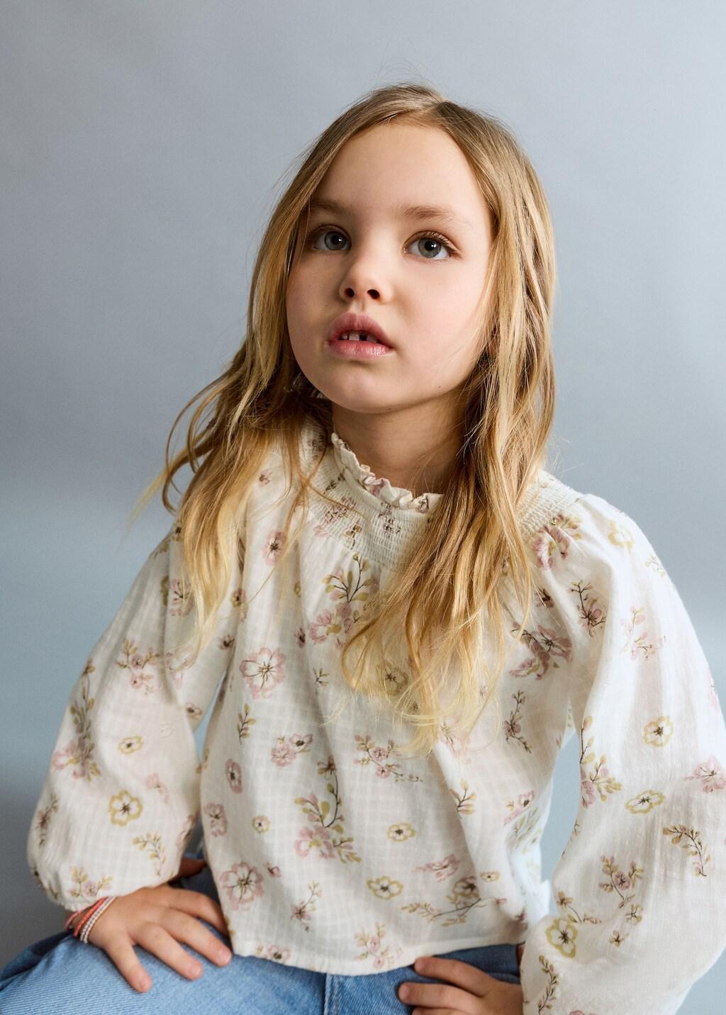 White Cotton Blouse With Floral Pattern, Baby Girls, White, large image number 4