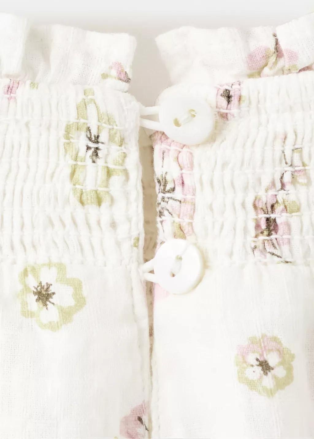 White Cotton Blouse With Floral Pattern, Baby Girls, White, large image number 5