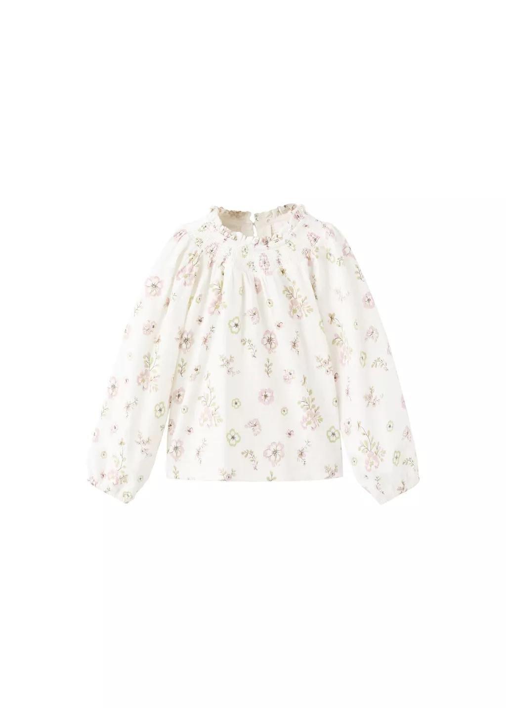 White Cotton Blouse With Floral Pattern, Baby Girls, White, large image number 6