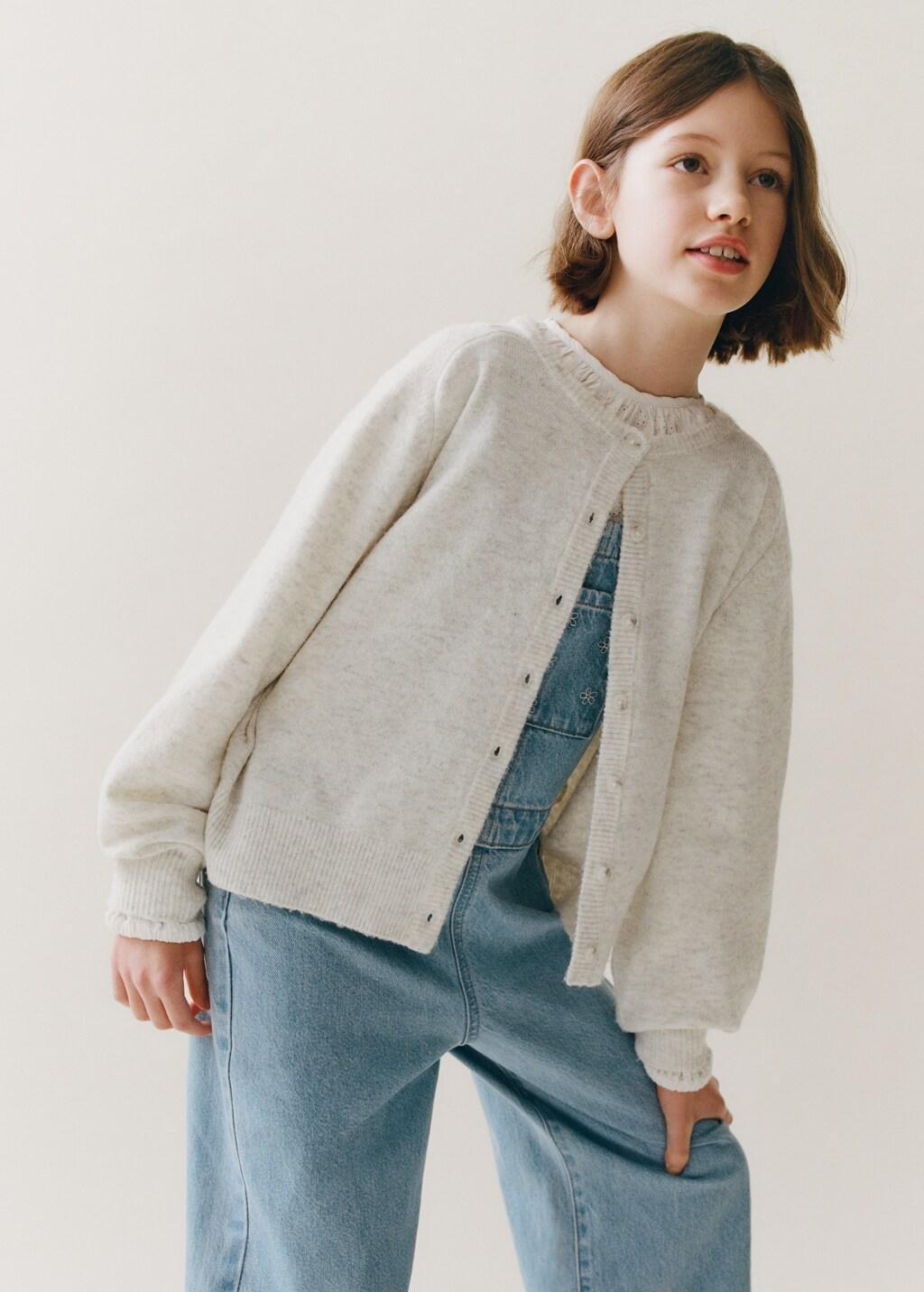 Grey Knit Cardigan, Kids Girls, Light Pastel Grey, large image number 3