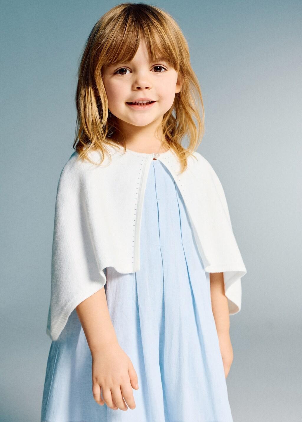 White Knitted Cape With Lace Details, Baby Girl, Natural White, large image number 0