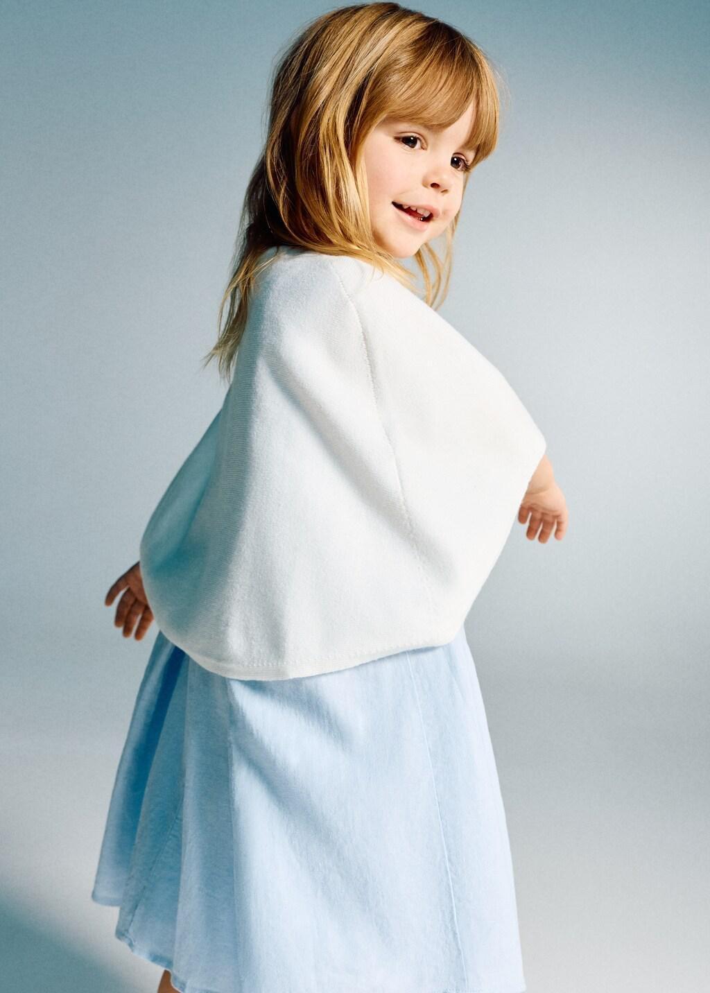 White Knitted Cape With Lace Details, Baby Girl, Natural White, large image number 3