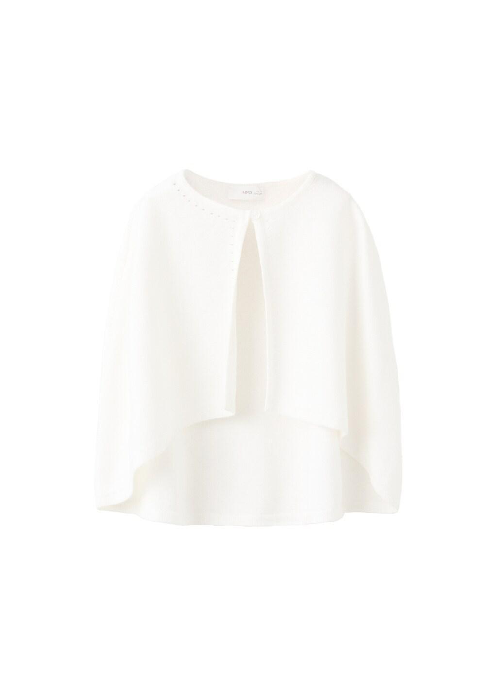 White Knitted Cape With Lace Details, Baby Girl, Natural White, large image number 5