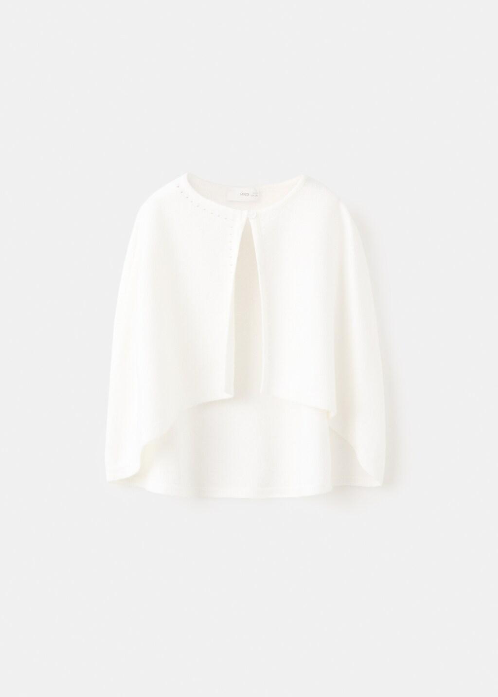 White Knitted Cape With Lace Details, Baby Girl, Natural White, large image number 6