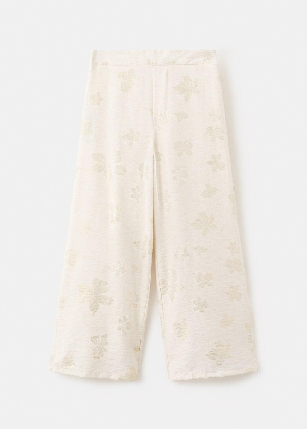 Gold Flower Print Trousers, Kids Girl, Gold, large image number 5