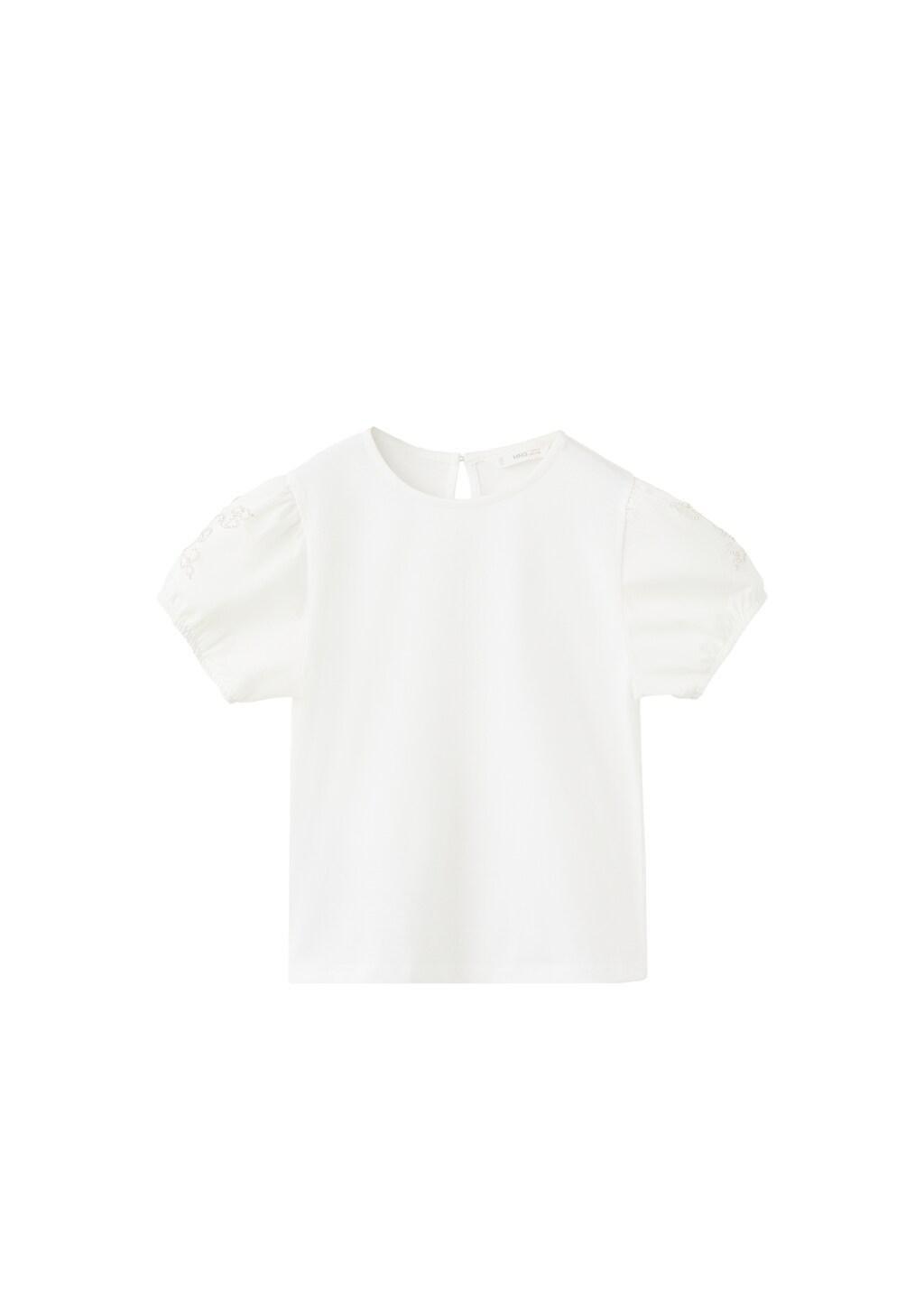 White Strass Cotton T-Shirt, Kids Girl, Natural White, large image number 2