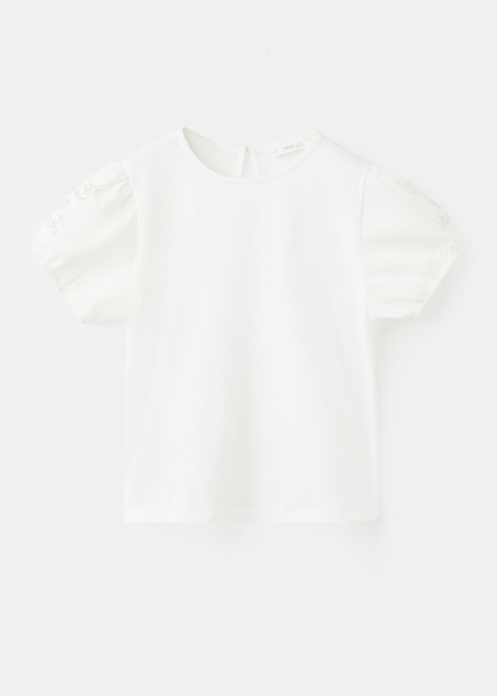 White Strass Cotton T-Shirt, Kids Girl, Natural White, large image number 7