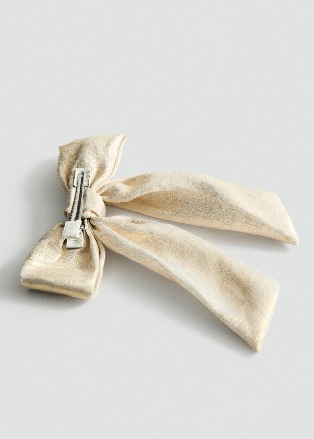 Gold Metallic Bow Barrette, Kids Girl, Gold, large image number 0