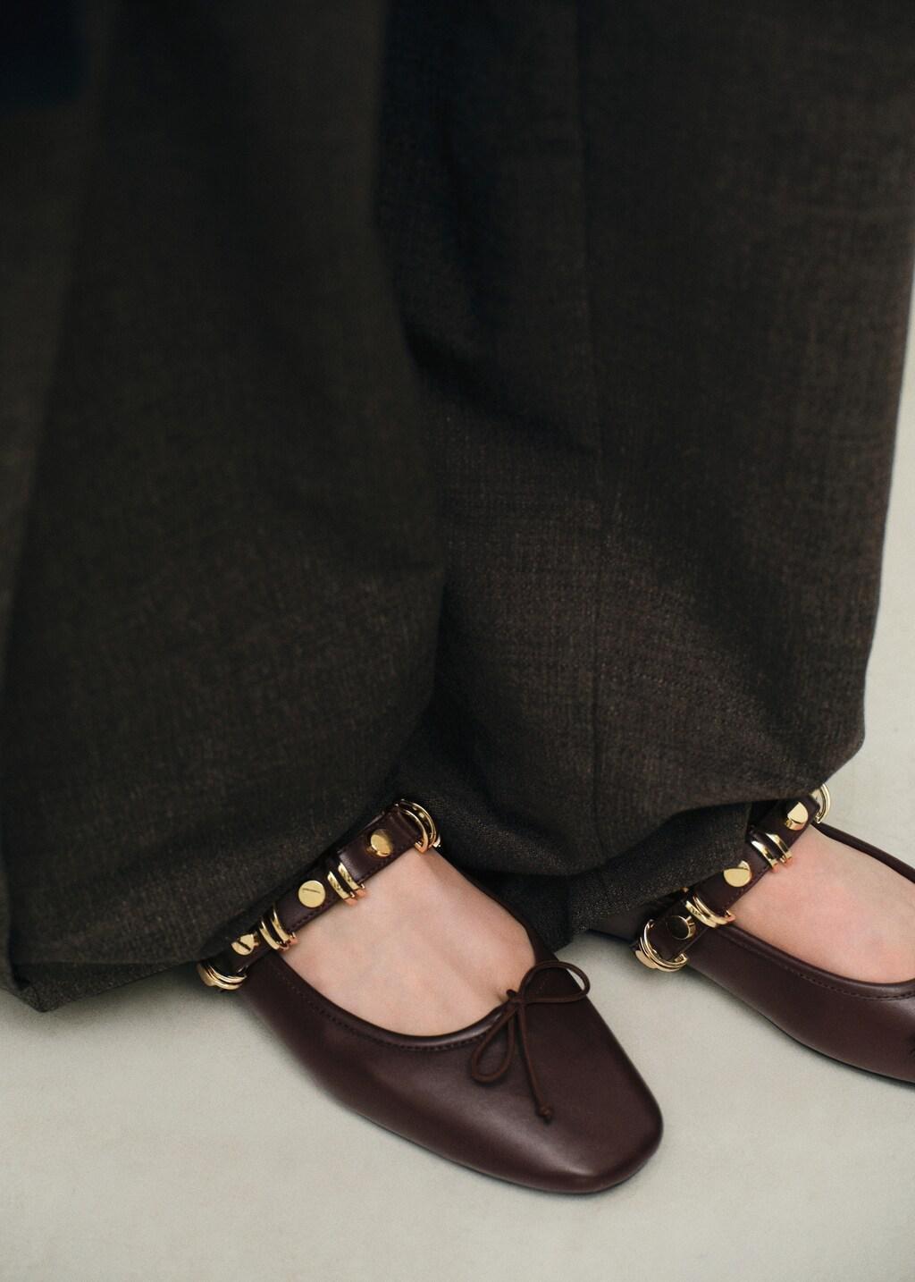 DARK RED Ballet pump with metallic strap details, Dark Red, large image number 0