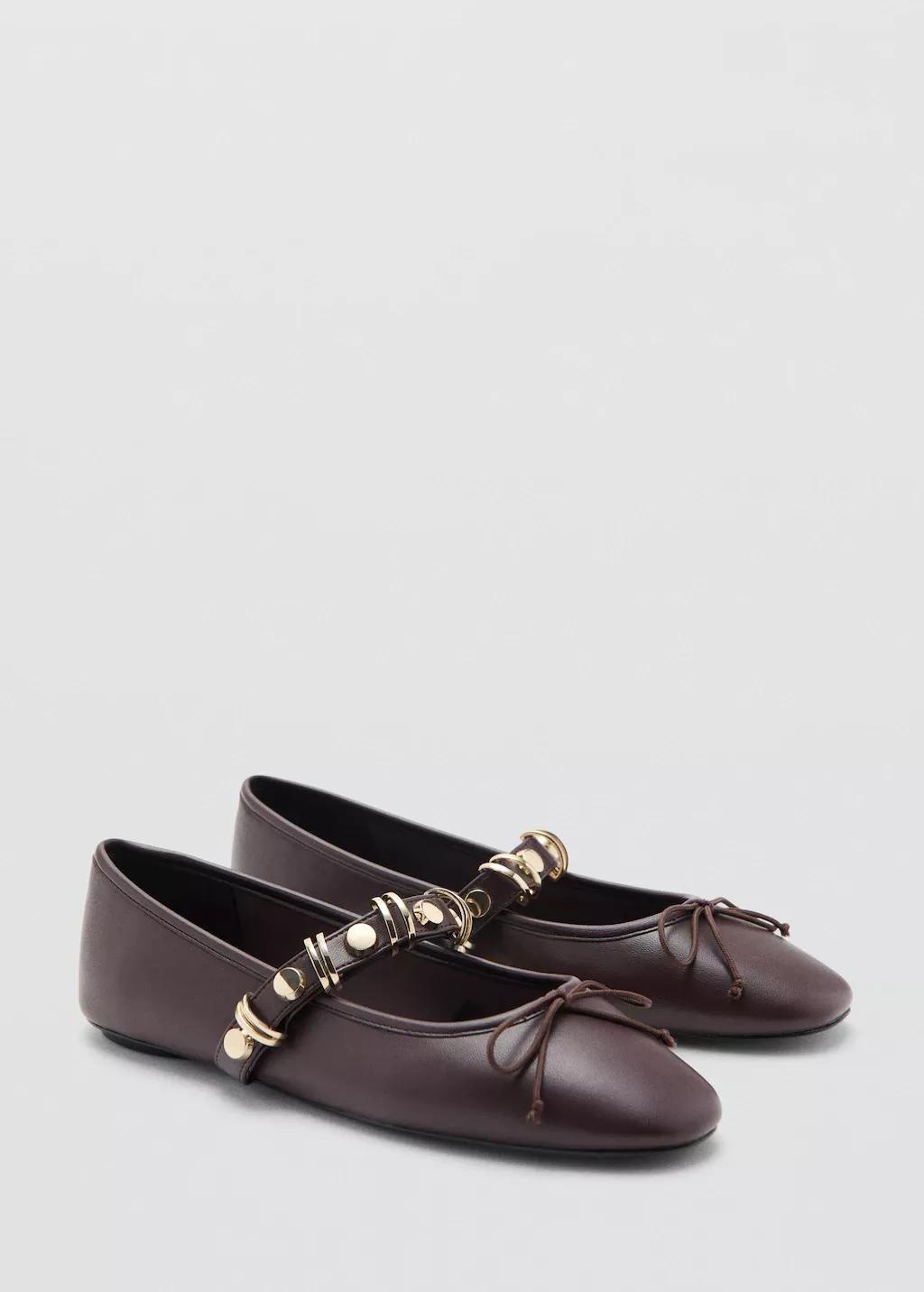 DARK RED Ballet pump with metallic strap details, Dark Red, large image number 1