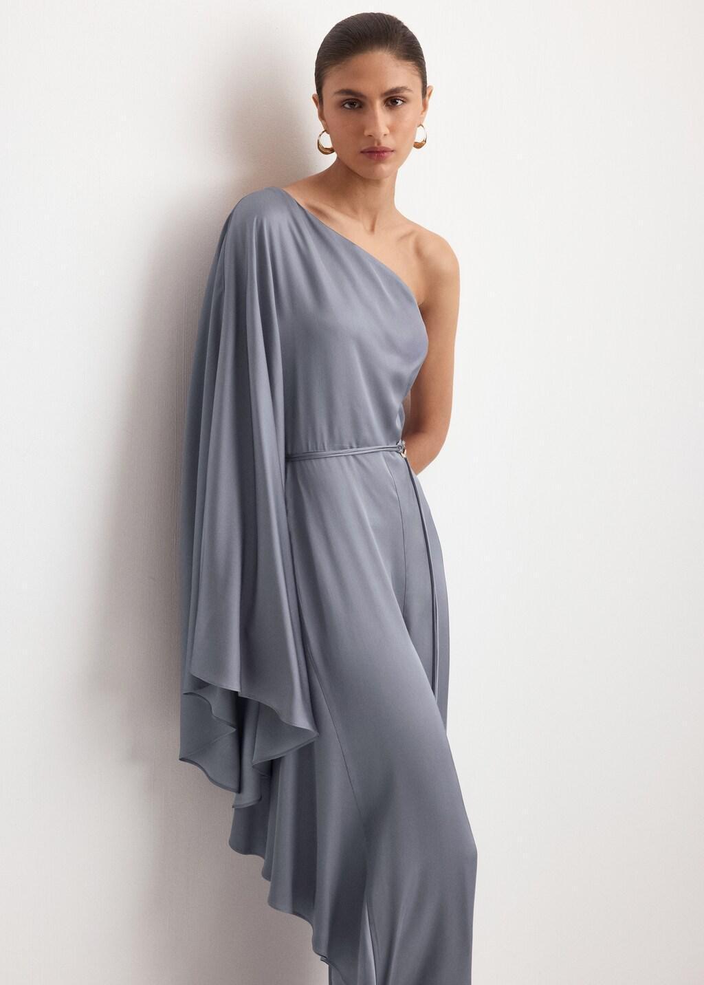 Blue Asymmetrical Flared-Sleeve Jumpsuit, Medium Blue, large image number 3