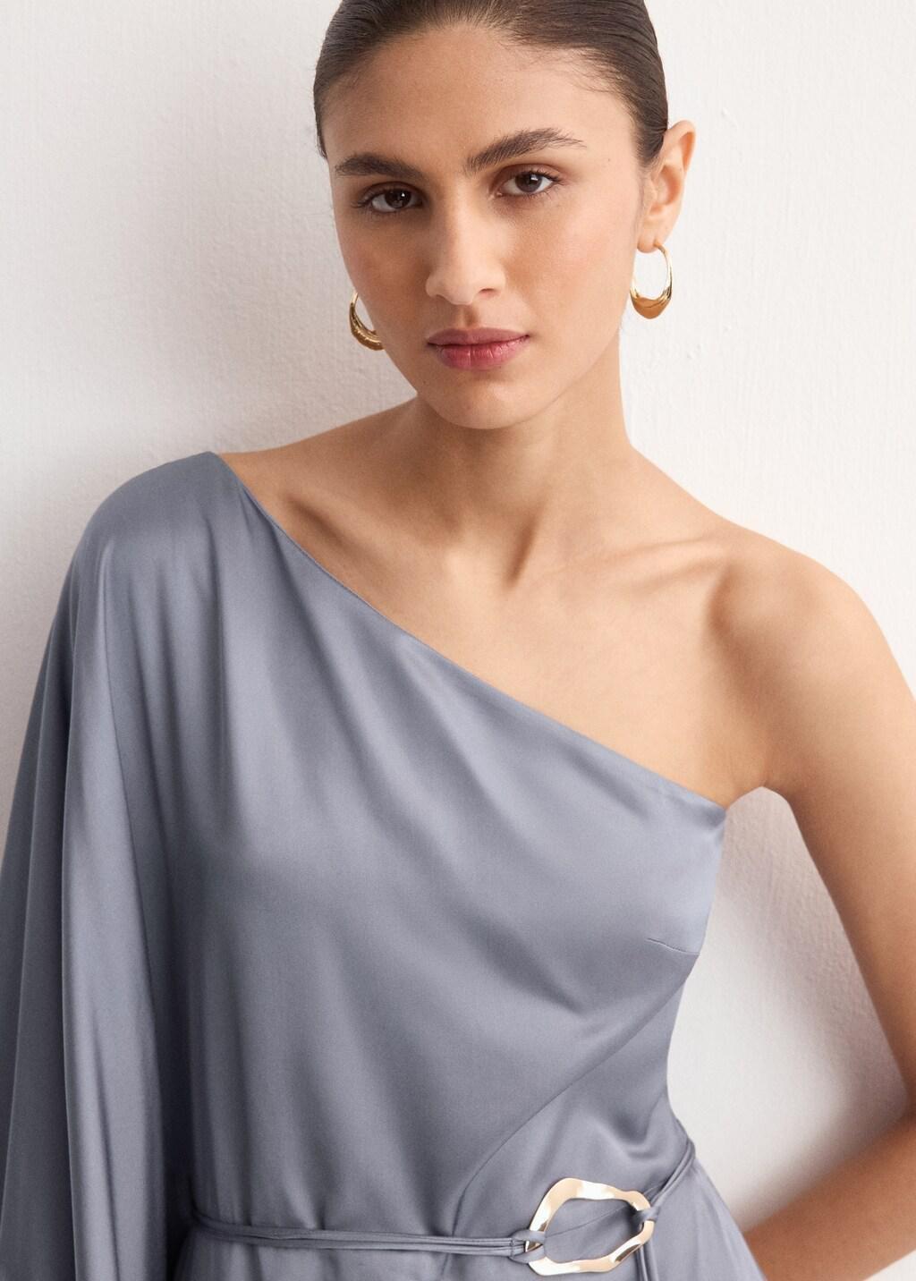 Blue Asymmetrical Flared-Sleeve Jumpsuit, Medium Blue, large image number 4