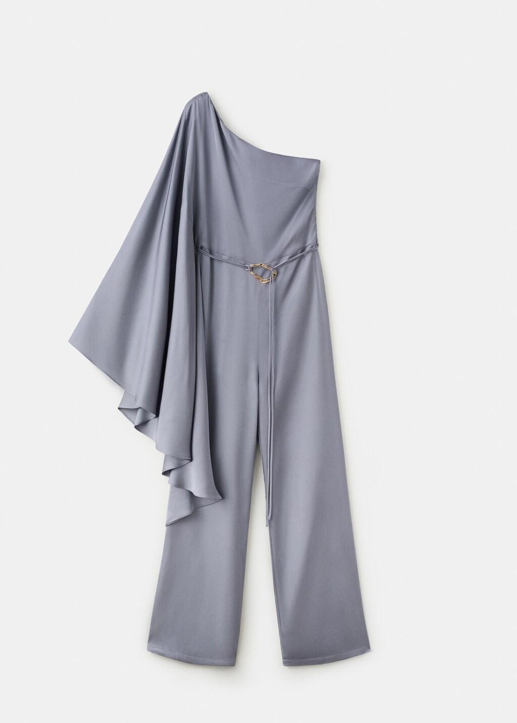 Blue Asymmetrical Flared-Sleeve Jumpsuit, Medium Blue, large image number 7