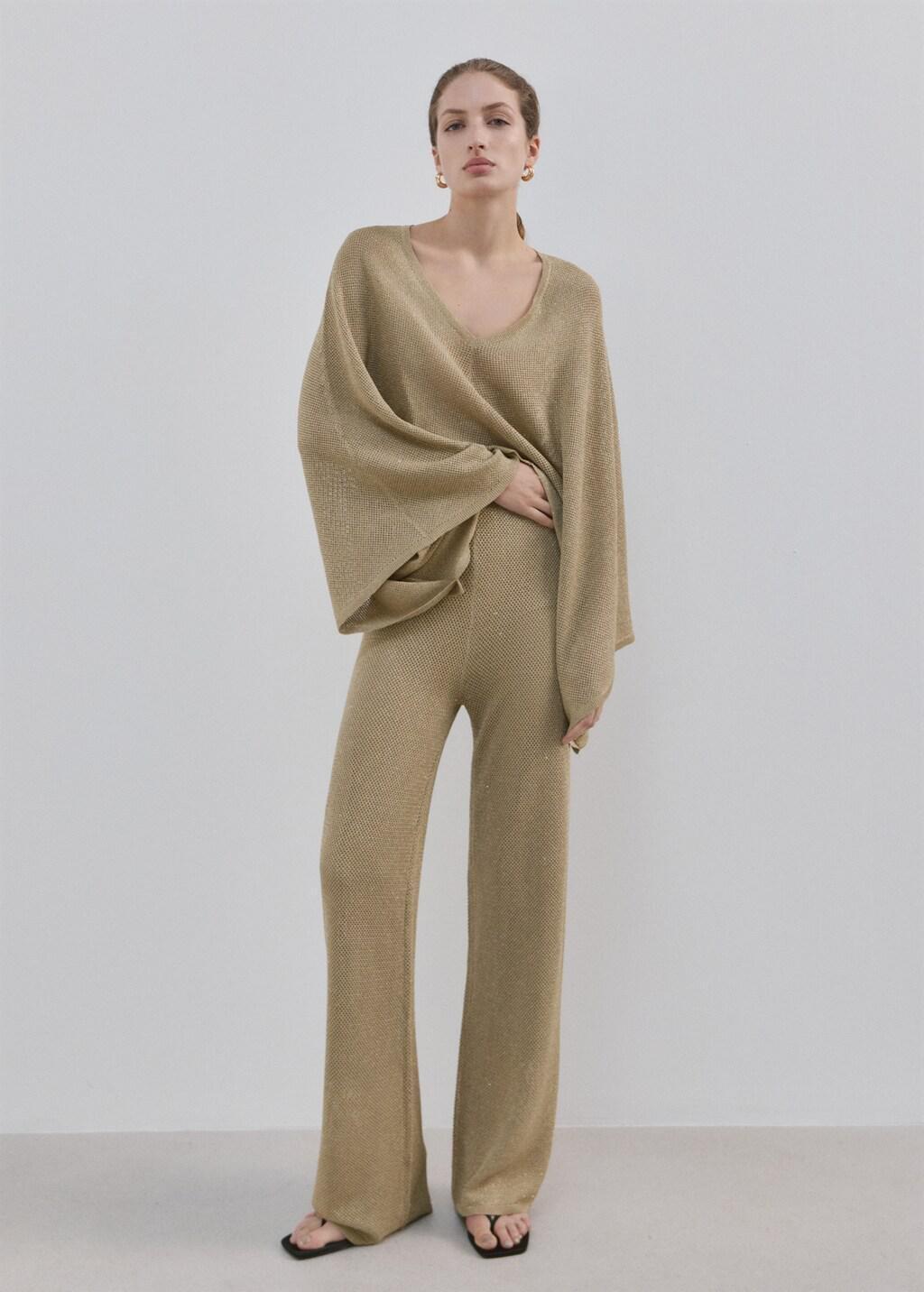 Gold Knit Trousers With Mid-Rise, 0201_OR, medium
