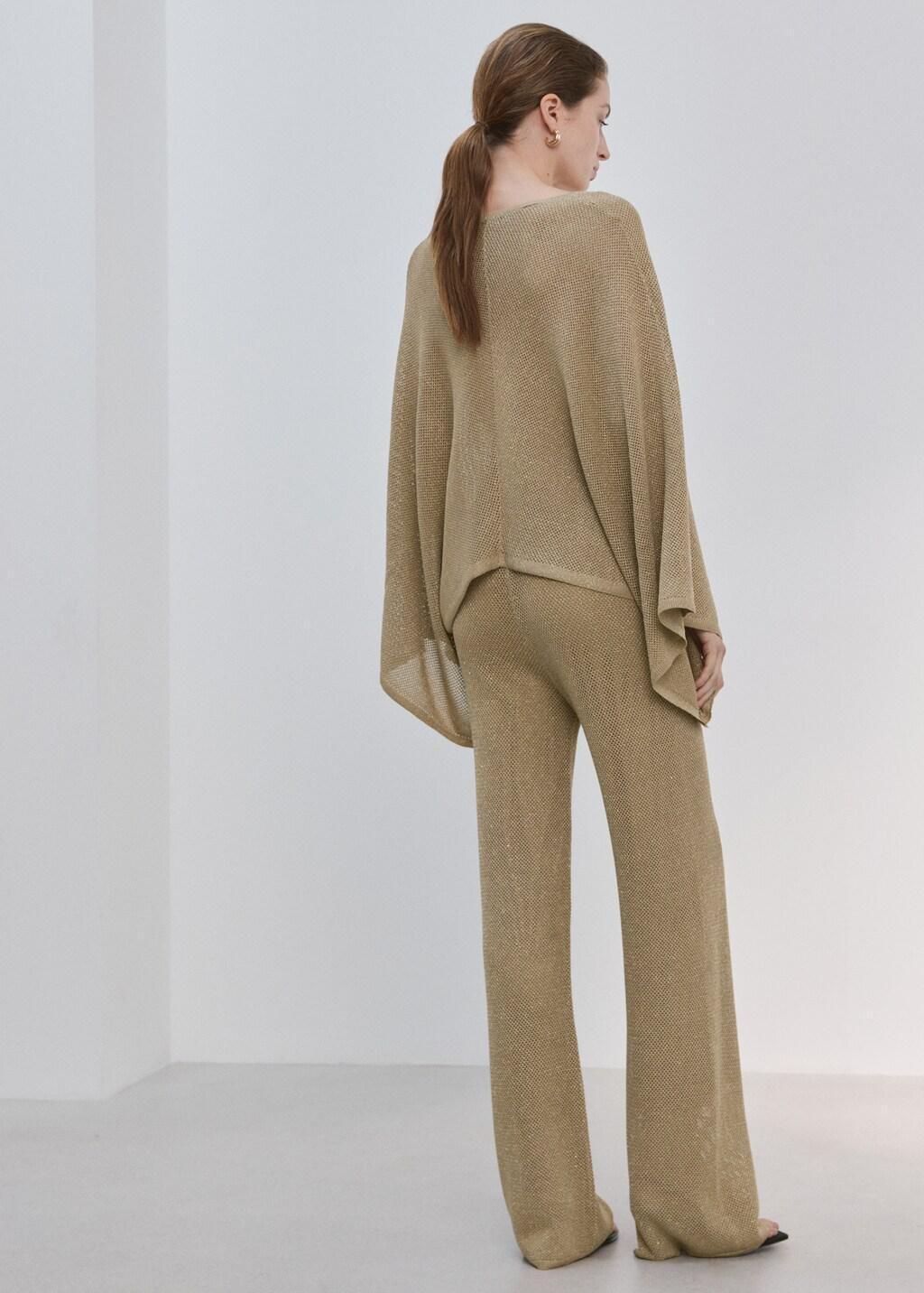 Gold Knit Trousers With Mid-Rise, 0201_OR, large image number 2