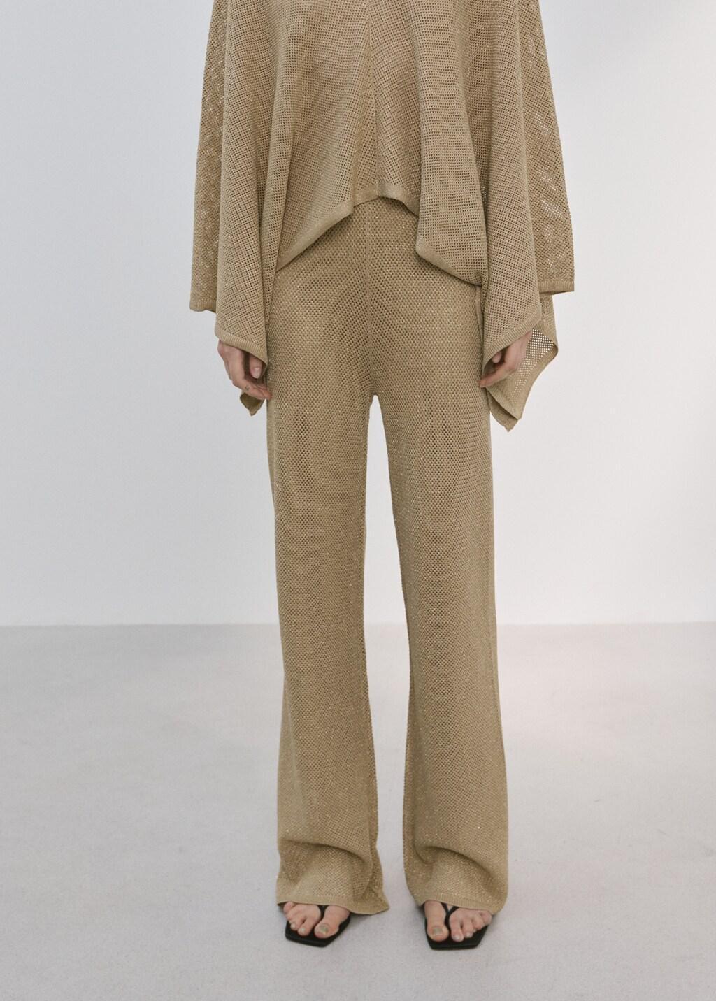 Gold Knit Trousers With Mid-Rise, 0201_OR, large image number 3