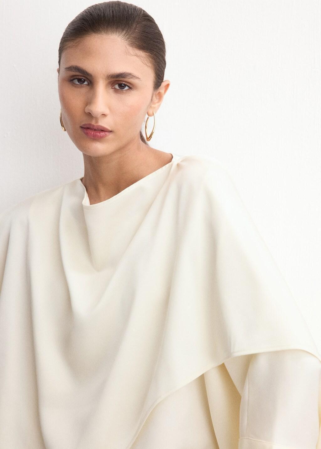 Beige Ruched Satin Blouse, Light Beige, large image number 4