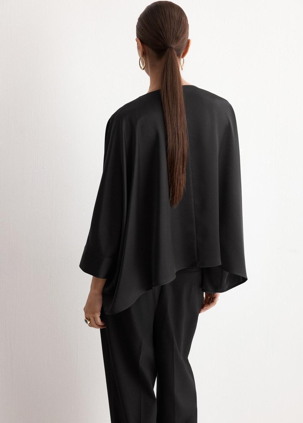 Black Ruched Satin Blouse, Black, large image number 2