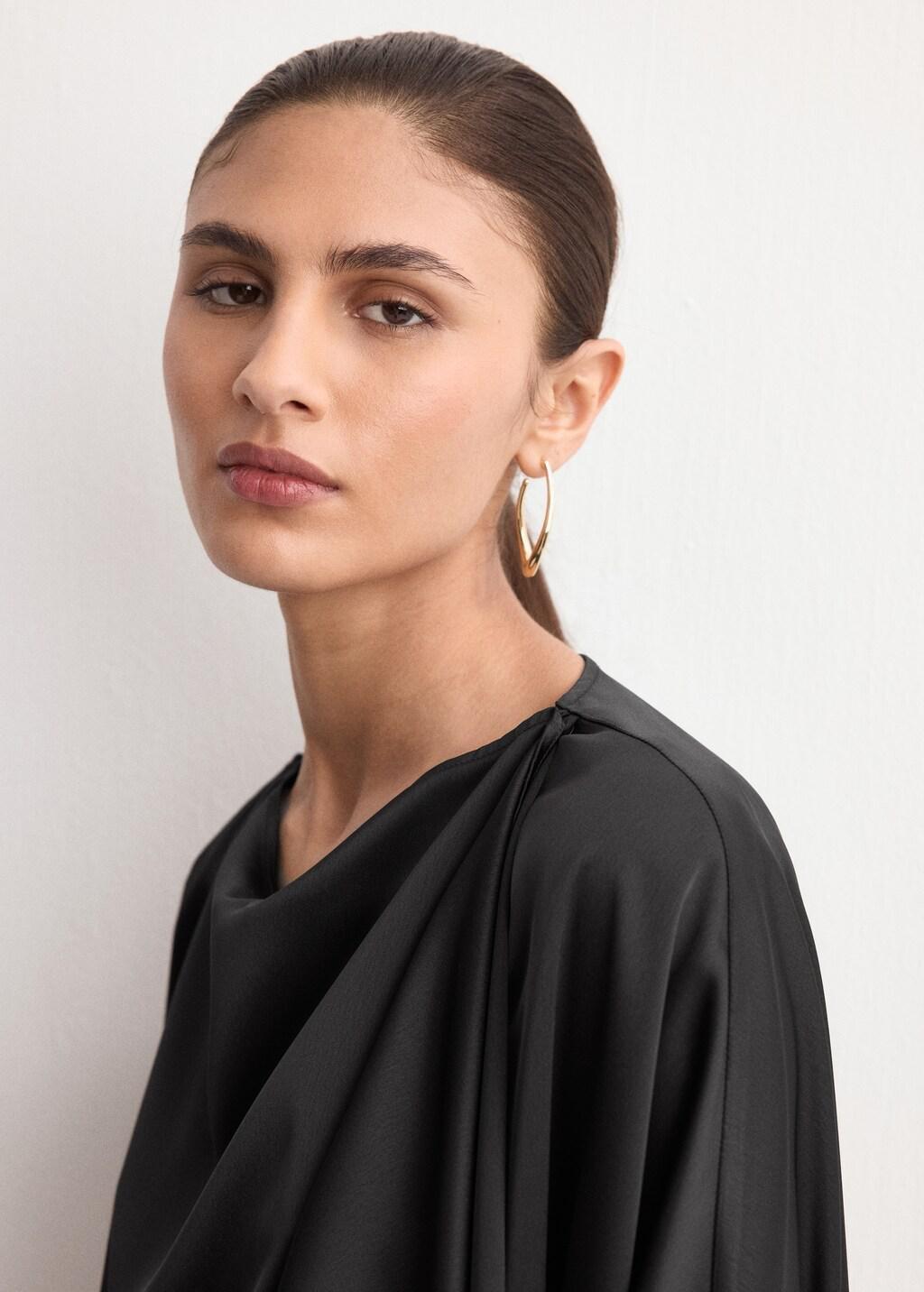 Black Ruched Satin Blouse, Black, large image number 4