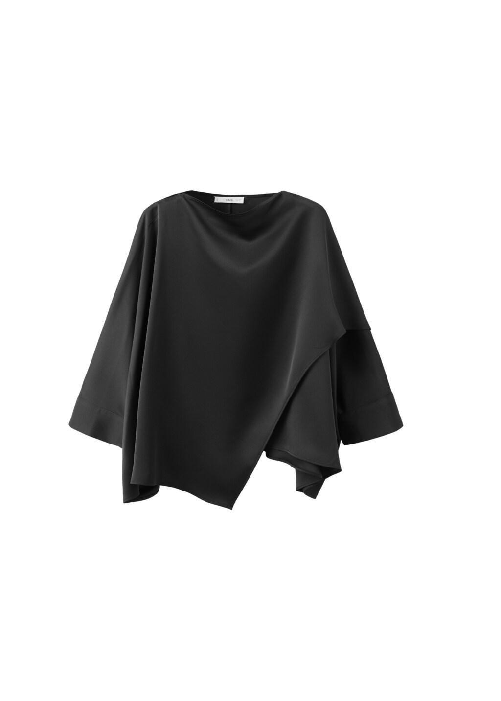 Black Ruched Satin Blouse, Black, large image number 6