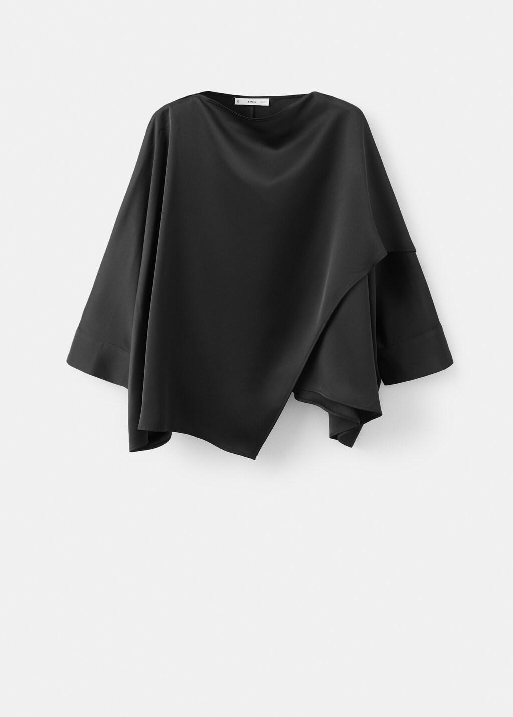 Black Ruched Satin Blouse, Black, large image number 7