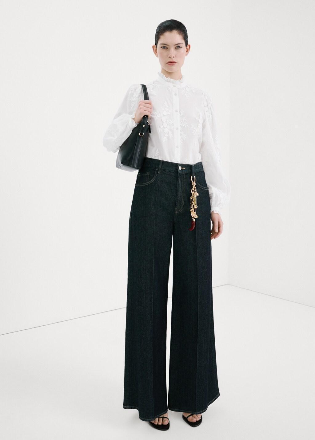 White Floral Embroidery Blouse, Natural White, large image number 0