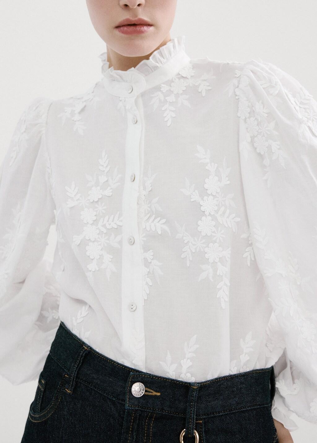White Floral Embroidery Blouse, Natural White, large image number 3