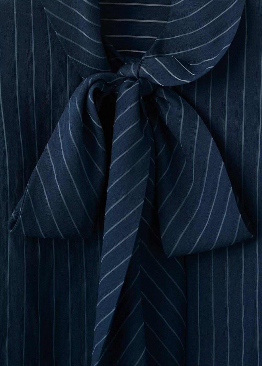 Navy Striped Blouse With Bow Tie Neck, Navy, large image number 1