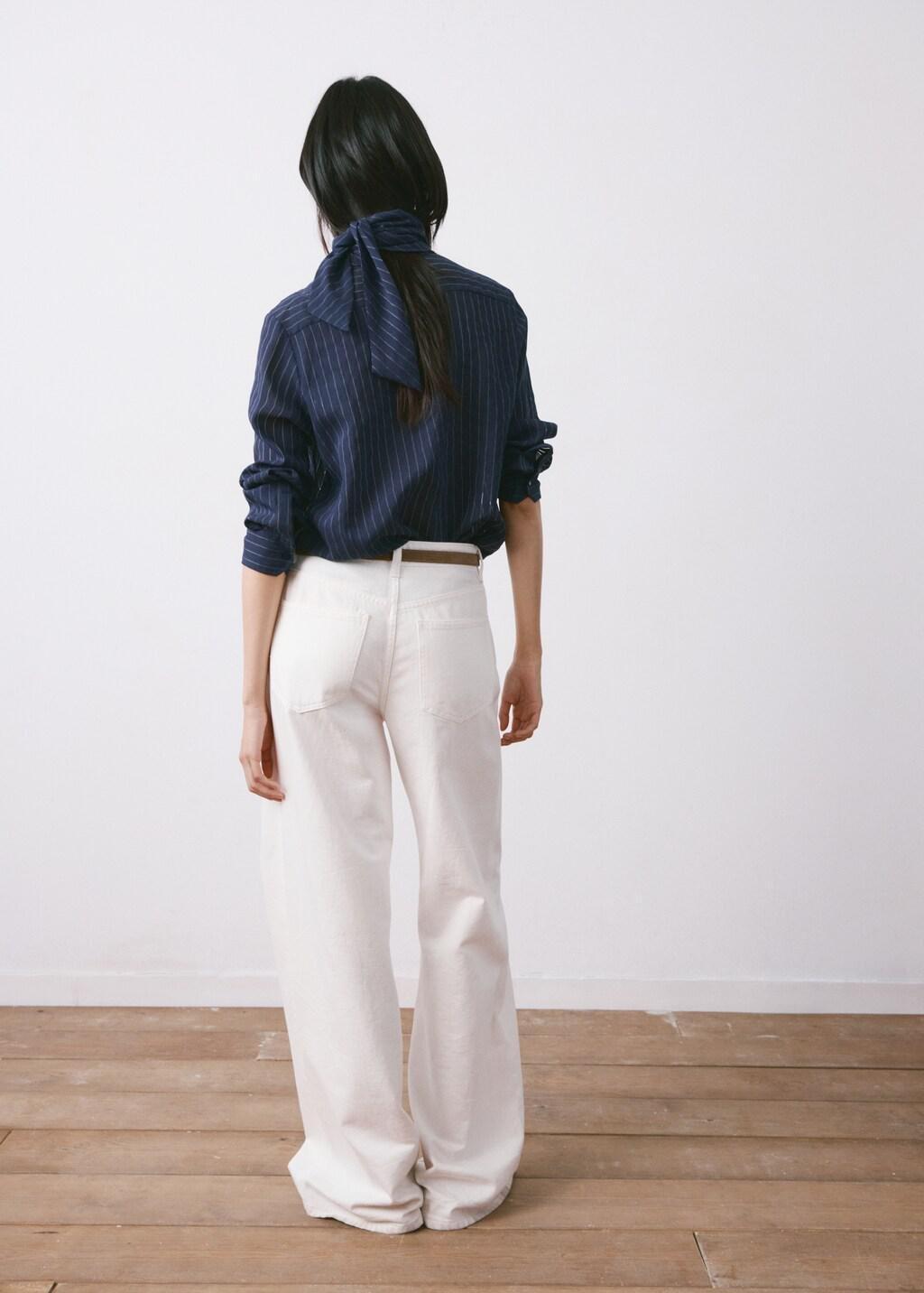 Navy Striped Blouse With Bow Tie Neck, Navy, large image number 2