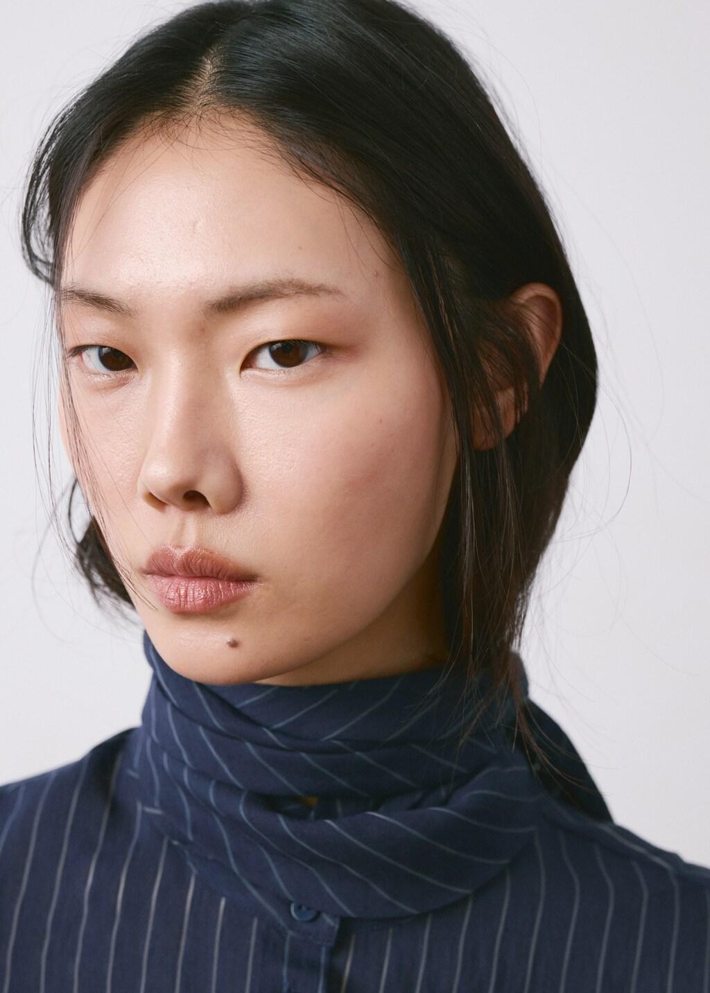 Navy Striped Blouse With Bow Tie Neck, Navy, large image number 4