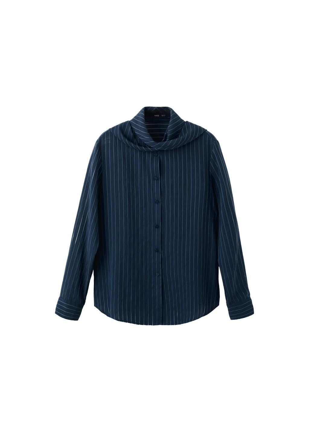 Navy Striped Blouse With Bow Tie Neck, Navy, large image number 6