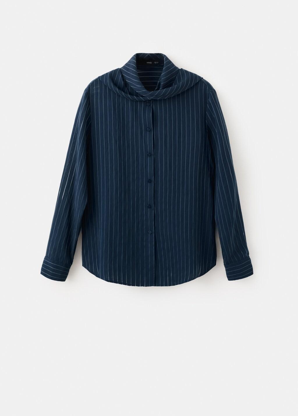 Navy Striped Blouse With Bow Tie Neck, Navy, large image number 7