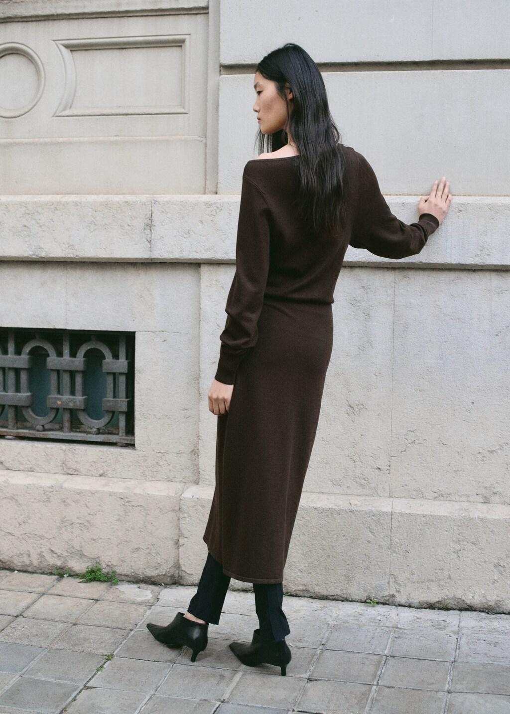 Brown Fine-Knit Flared Dress, Dark Brown, large image number 2