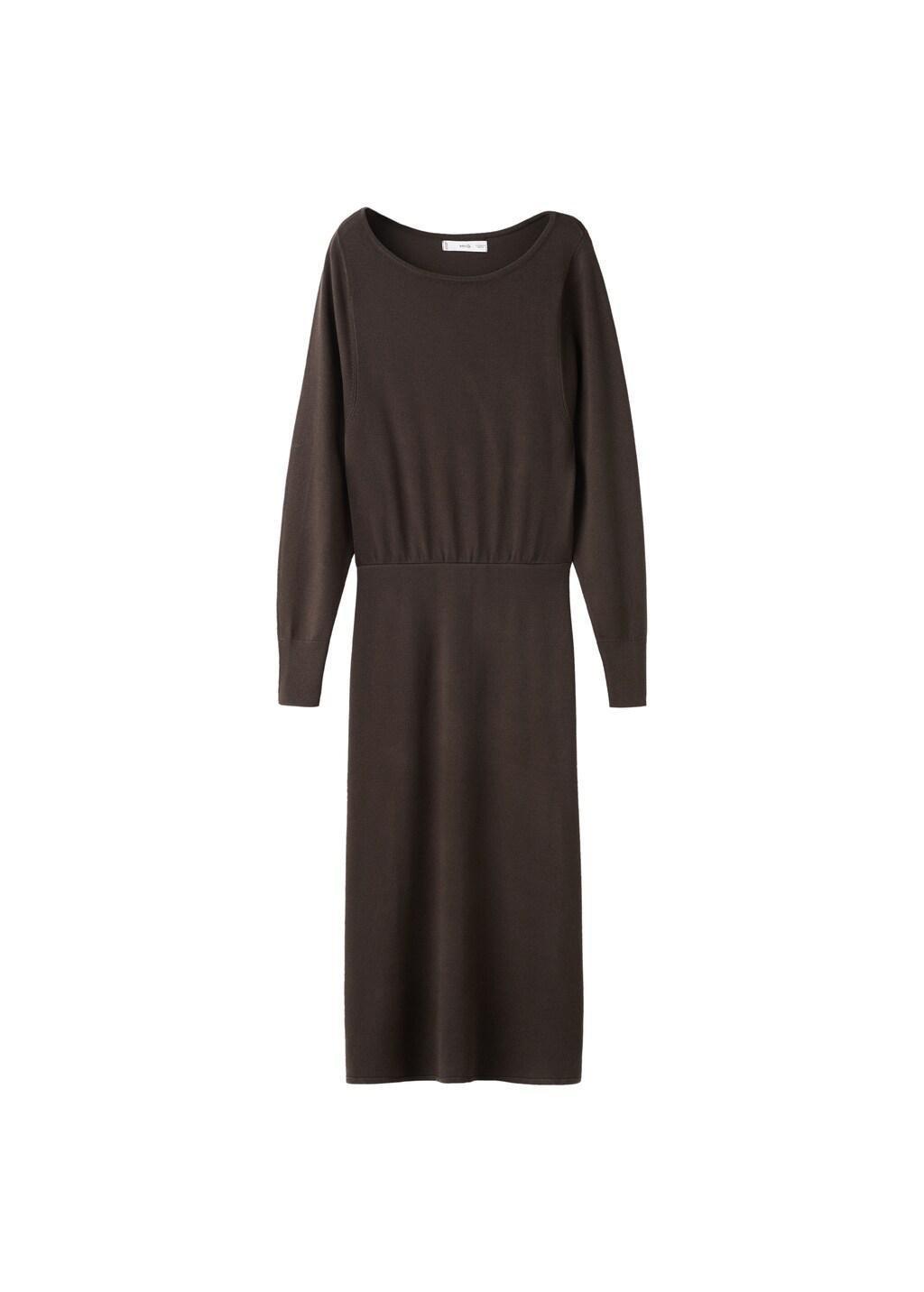Brown Fine-Knit Flared Dress, Dark Brown, large image number 6