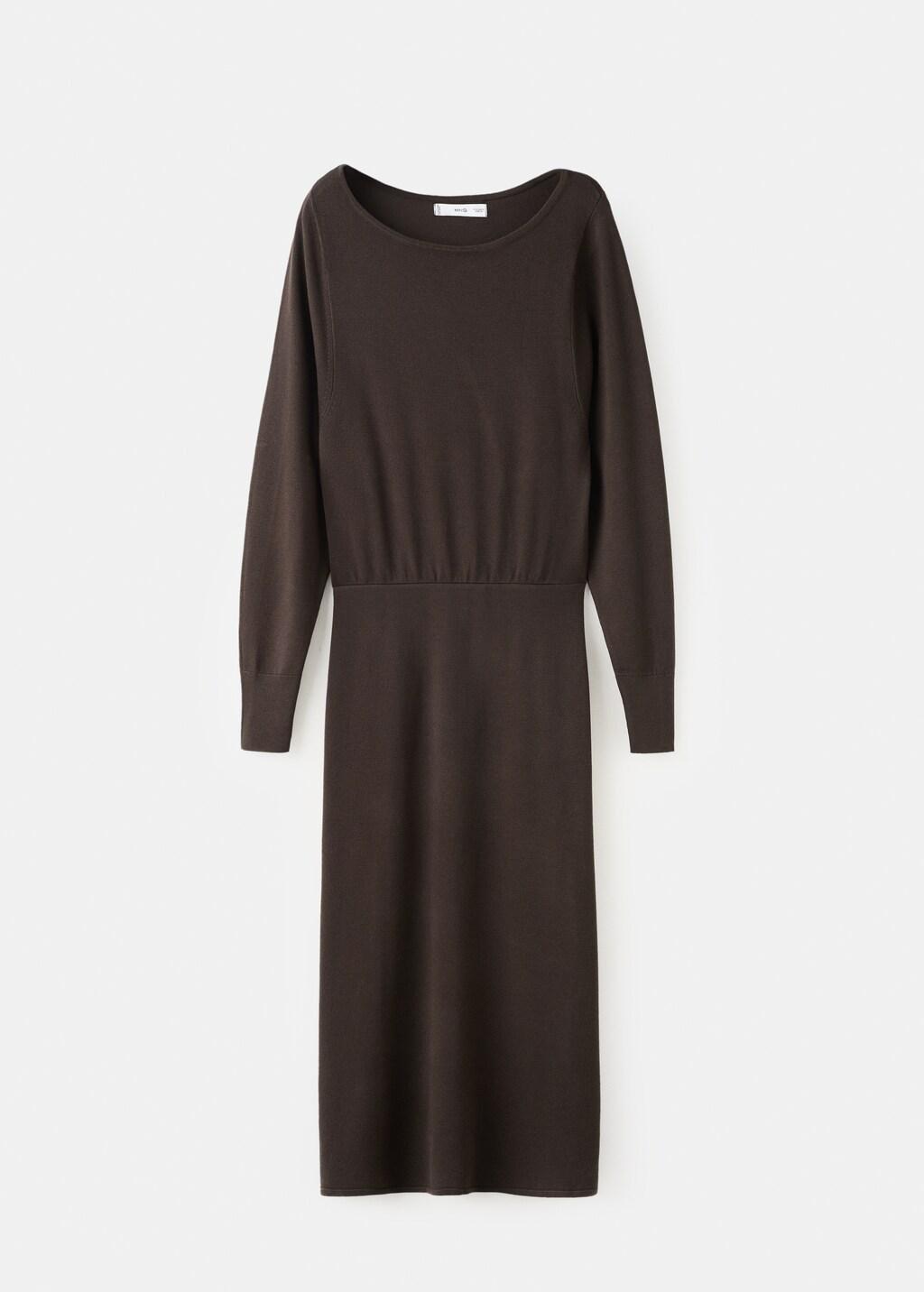 Brown Fine-Knit Flared Dress, Dark Brown, large image number 7