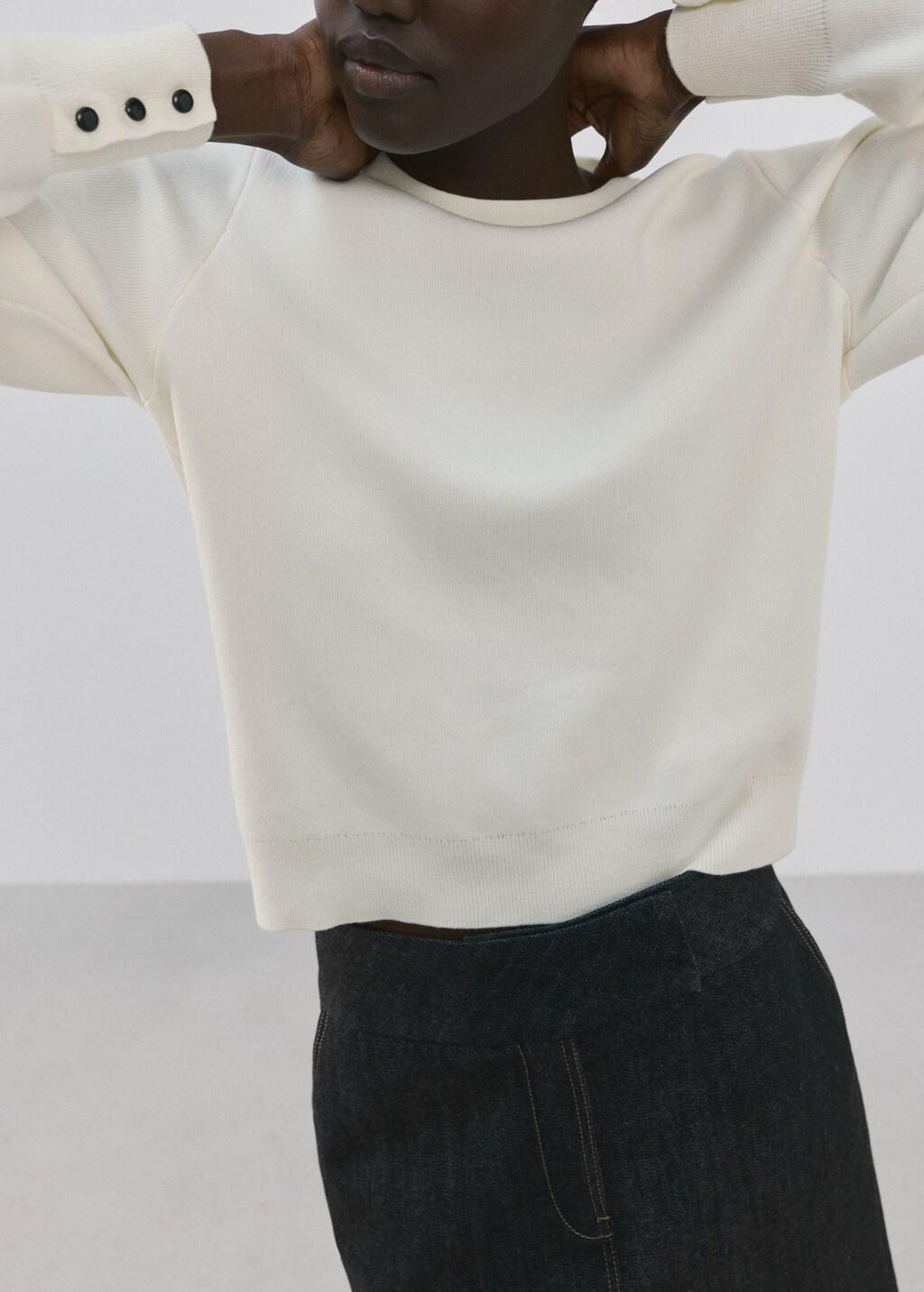 Beige Buttoned Cuffs Sweater, Light Beige, large image number 6