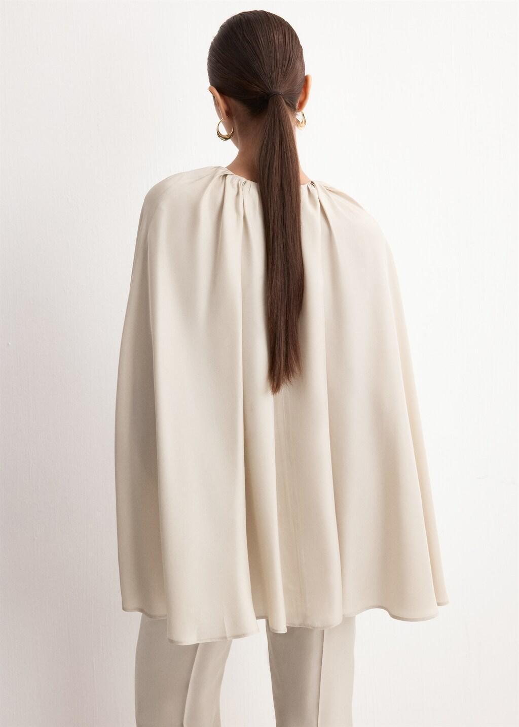 Grey Lt Pastel Blouse With Slits And Ruched Neckline, Light Pastel Grey, medium