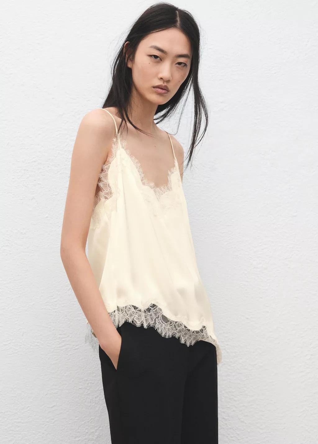 Cream Lace Top, Light Beige, large image number 3