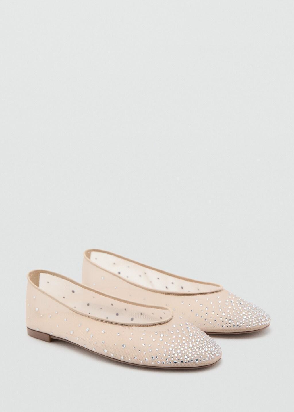 Beige Rhinestone Ballet Flats, Light-Pastel Pink, large image number 0