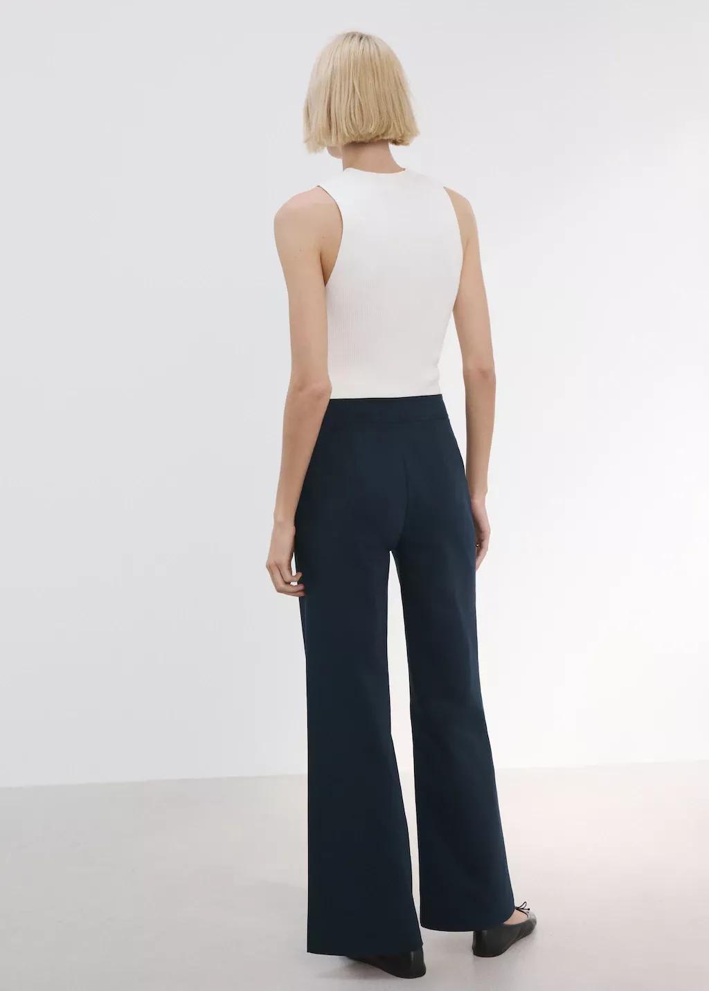 Navy Straight Trousers With Jewel Buttons, Navy, medium