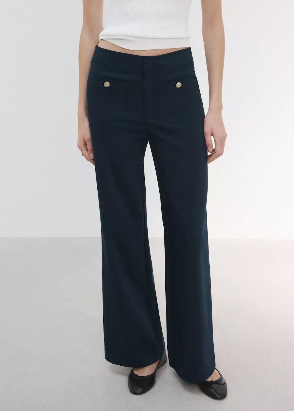 Navy Straight Trousers With Jewel Buttons, Navy, large image number 3