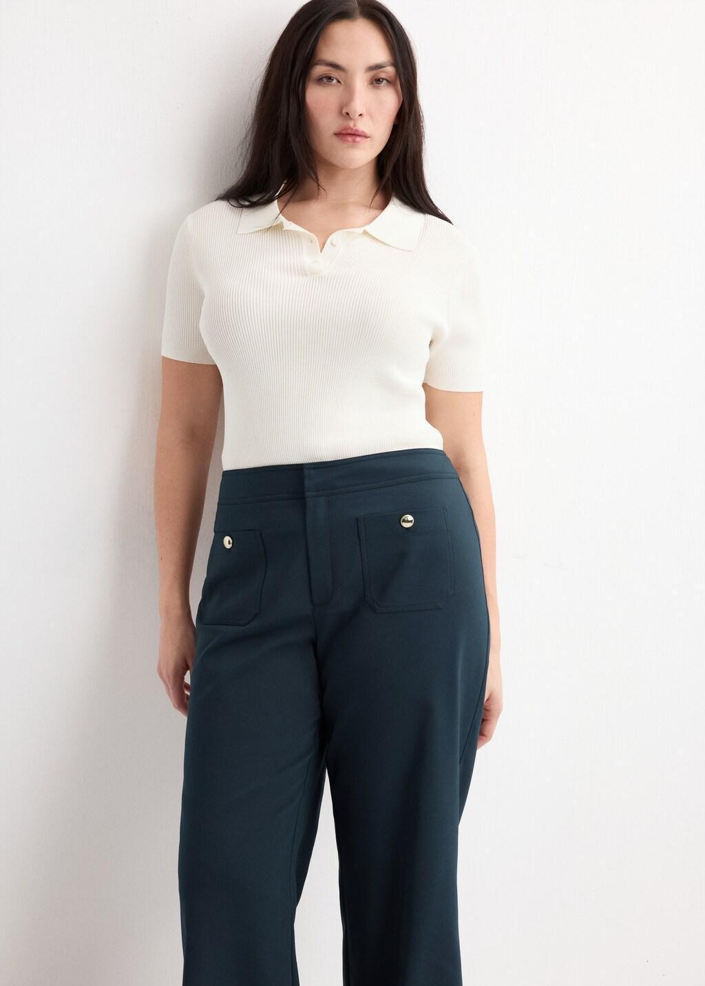 Navy Straight Trousers With Jewel Buttons, Navy, large image number 6