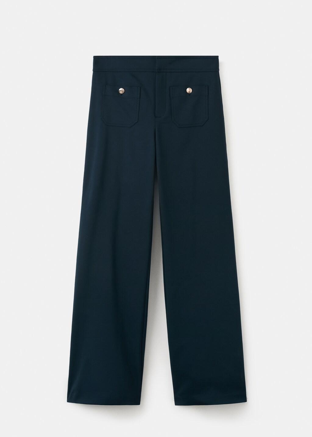 Navy Straight Trousers With Jewel Buttons, Navy, large image number 8