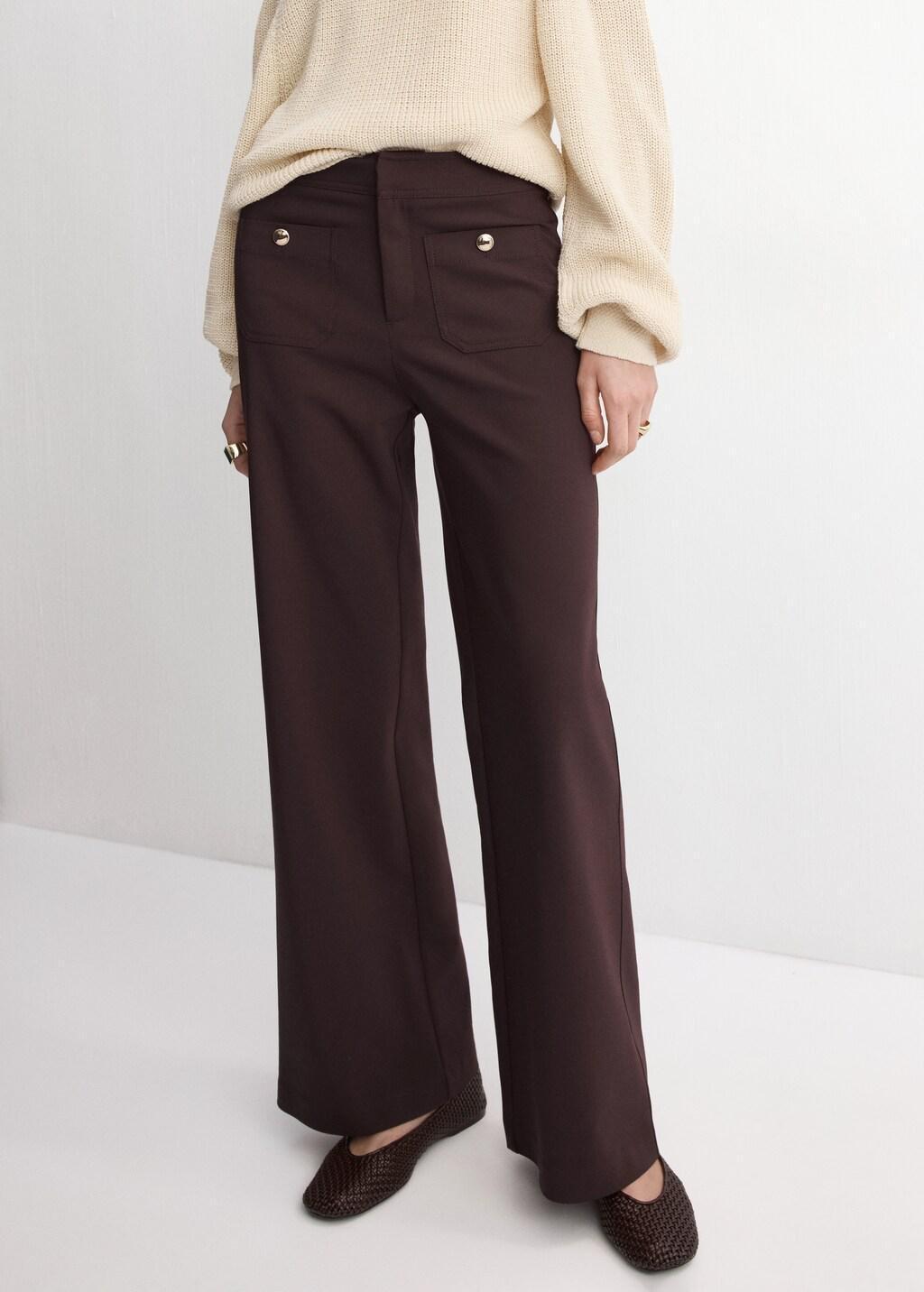 Purple Straight Trousers With Jewel Buttons, Dark Red, large image number 3