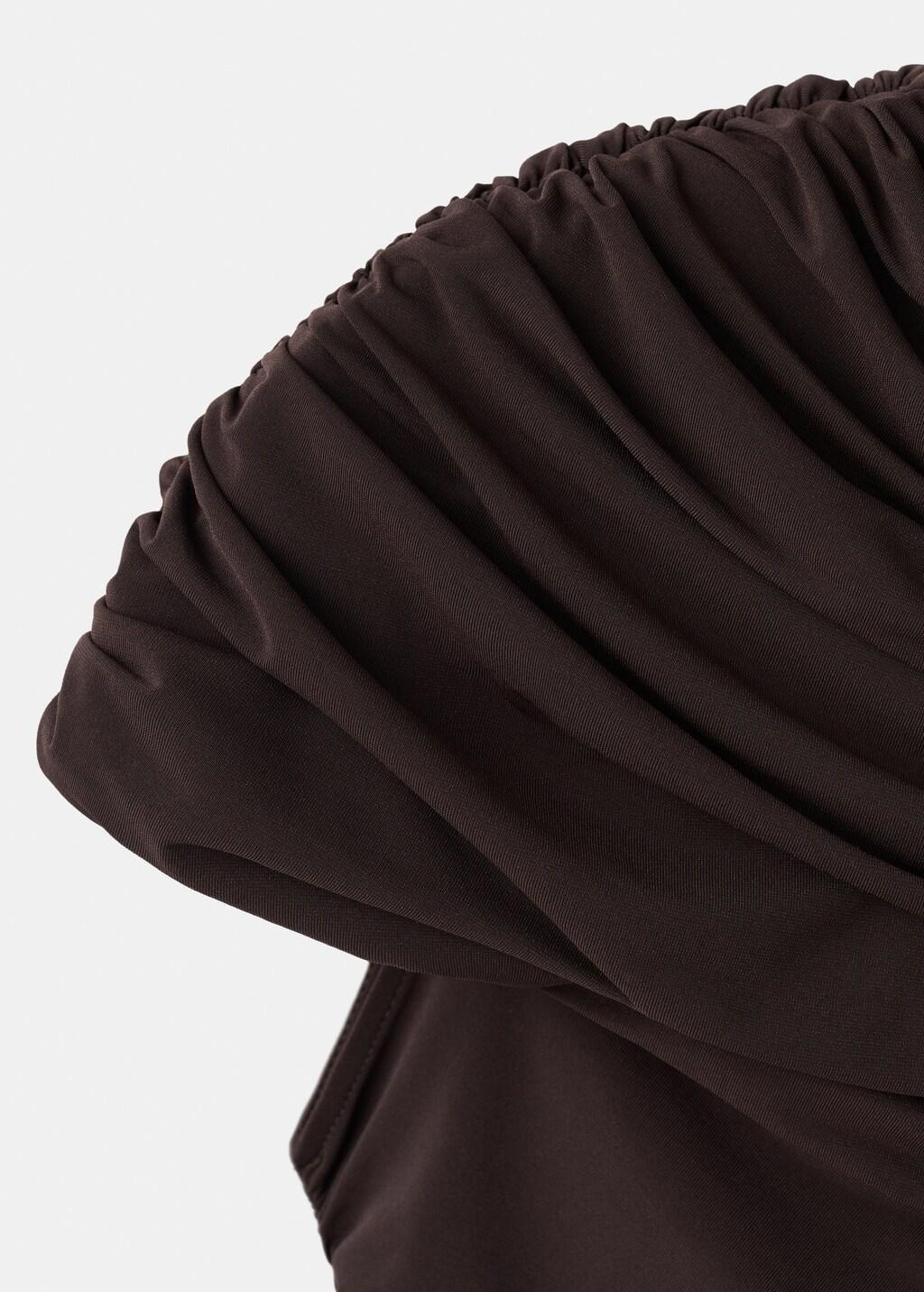 Brown Flared Dress With Gathered Body, Brown, medium