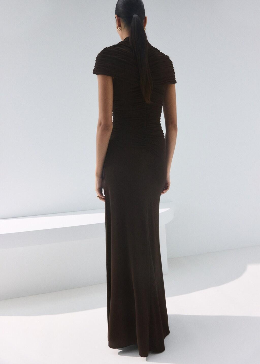 Brown Flared Dress With Gathered Body, Brown, large image number 2