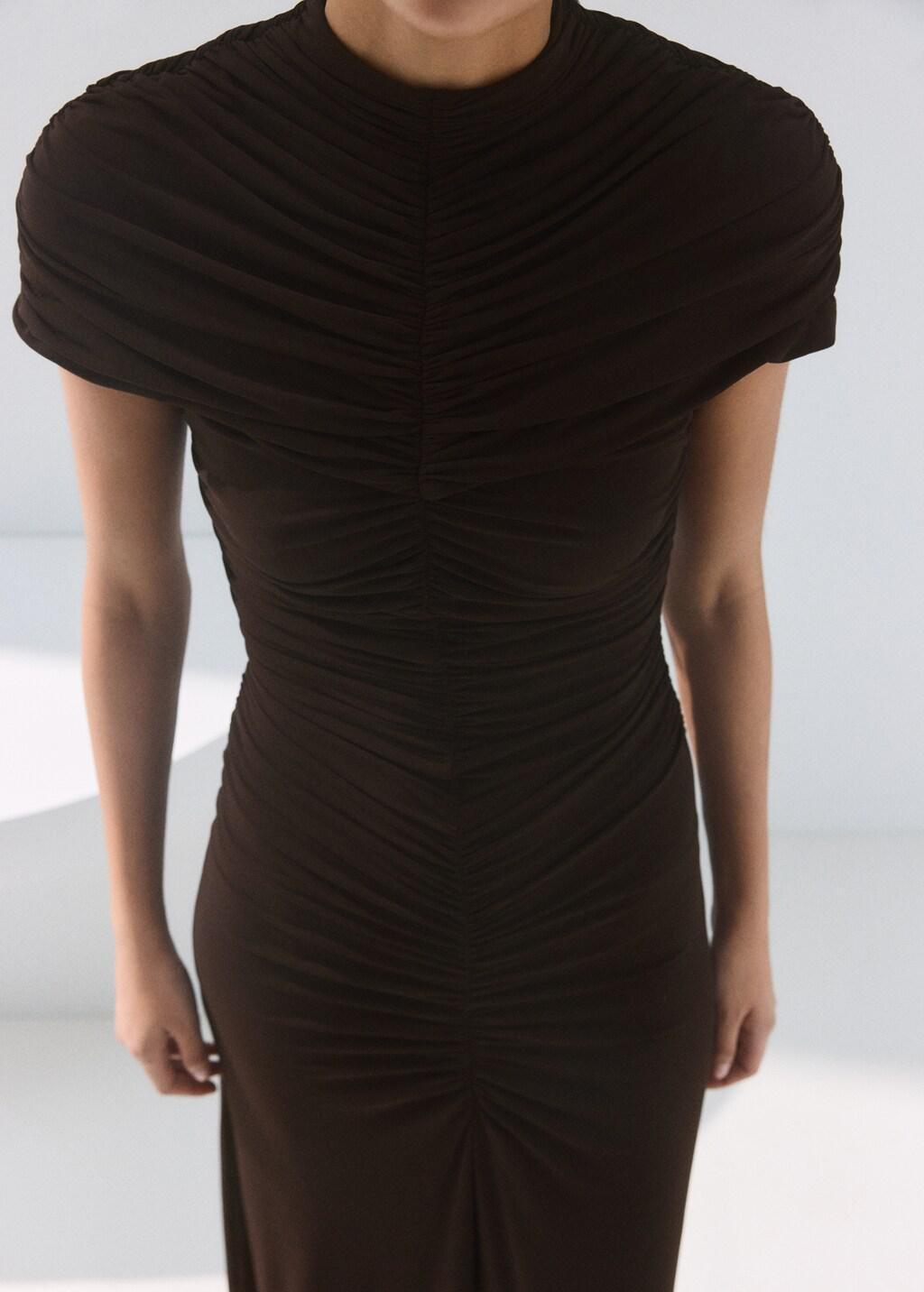 Brown Flared Dress With Gathered Body, Brown, large image number 5