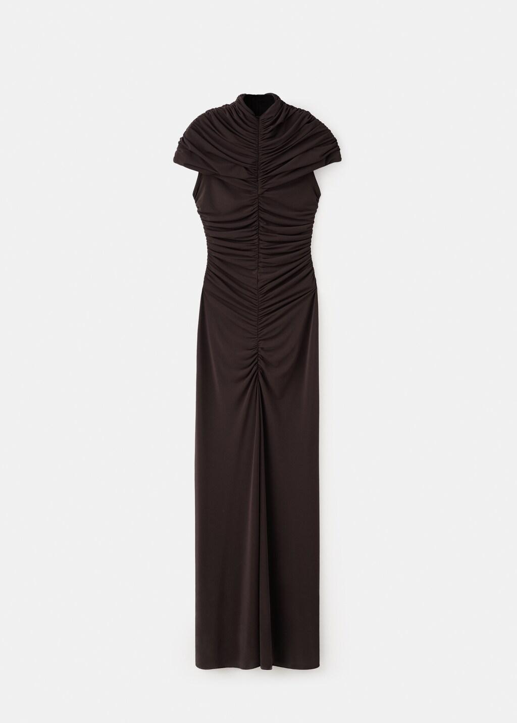 Brown Flared Dress With Gathered Body, Brown, large image number 7