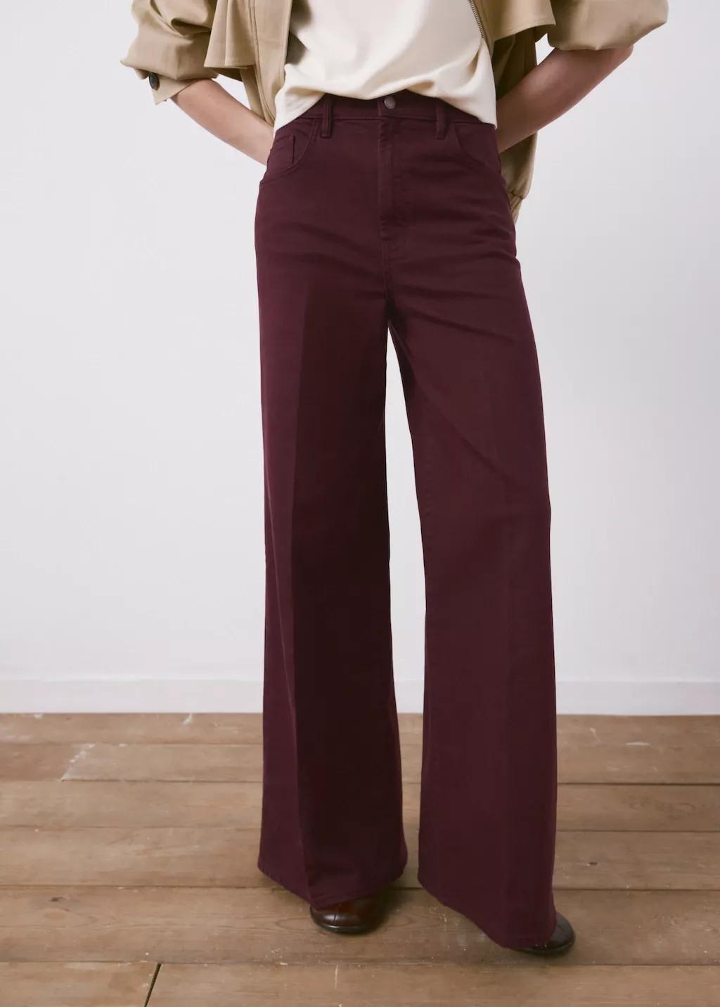 Red High-Waisted Wide Leg Jeans, Dark Red, large image number 3